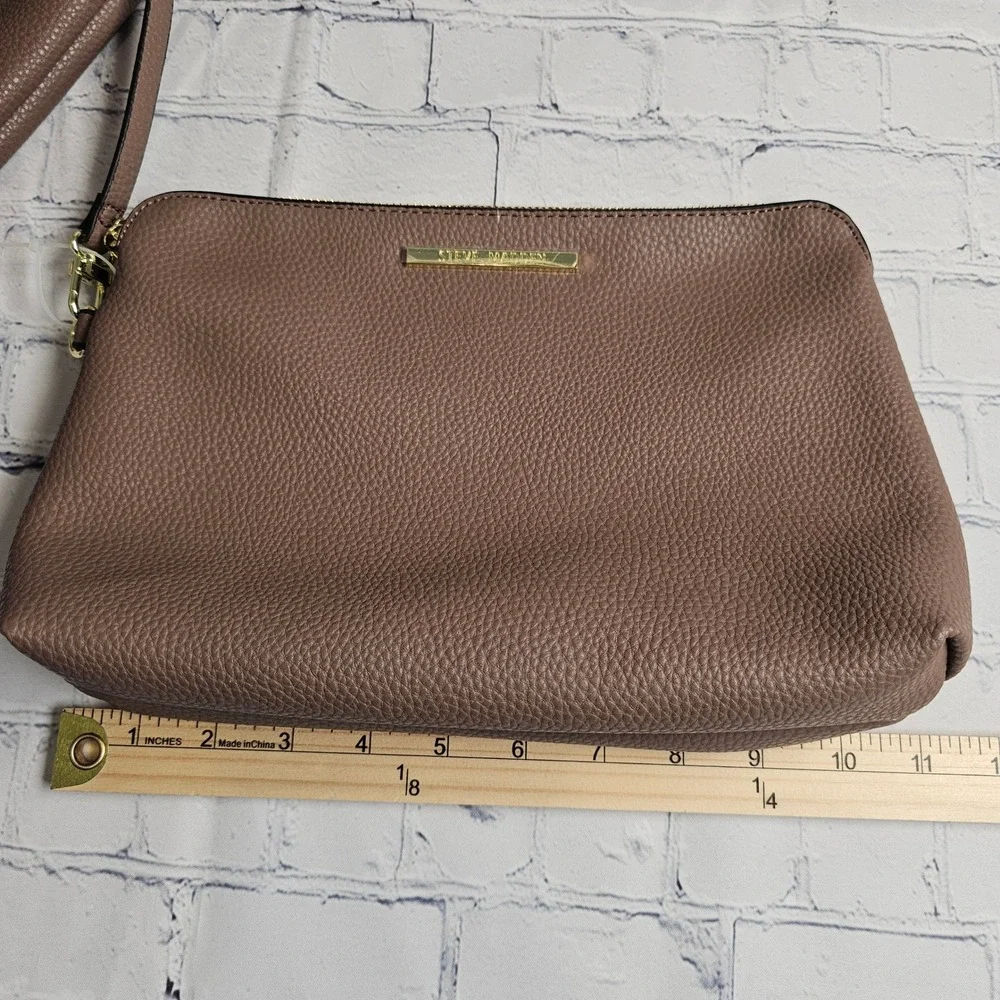 Steve Madden BPAMMY Bisque‎ Pebbled Tote Bag with Pouch and Mirror Charm NEW